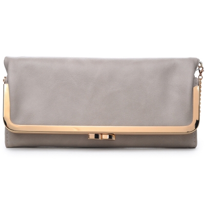 Classic Gold-Toned Framed Fold-Over Clutch - Grey